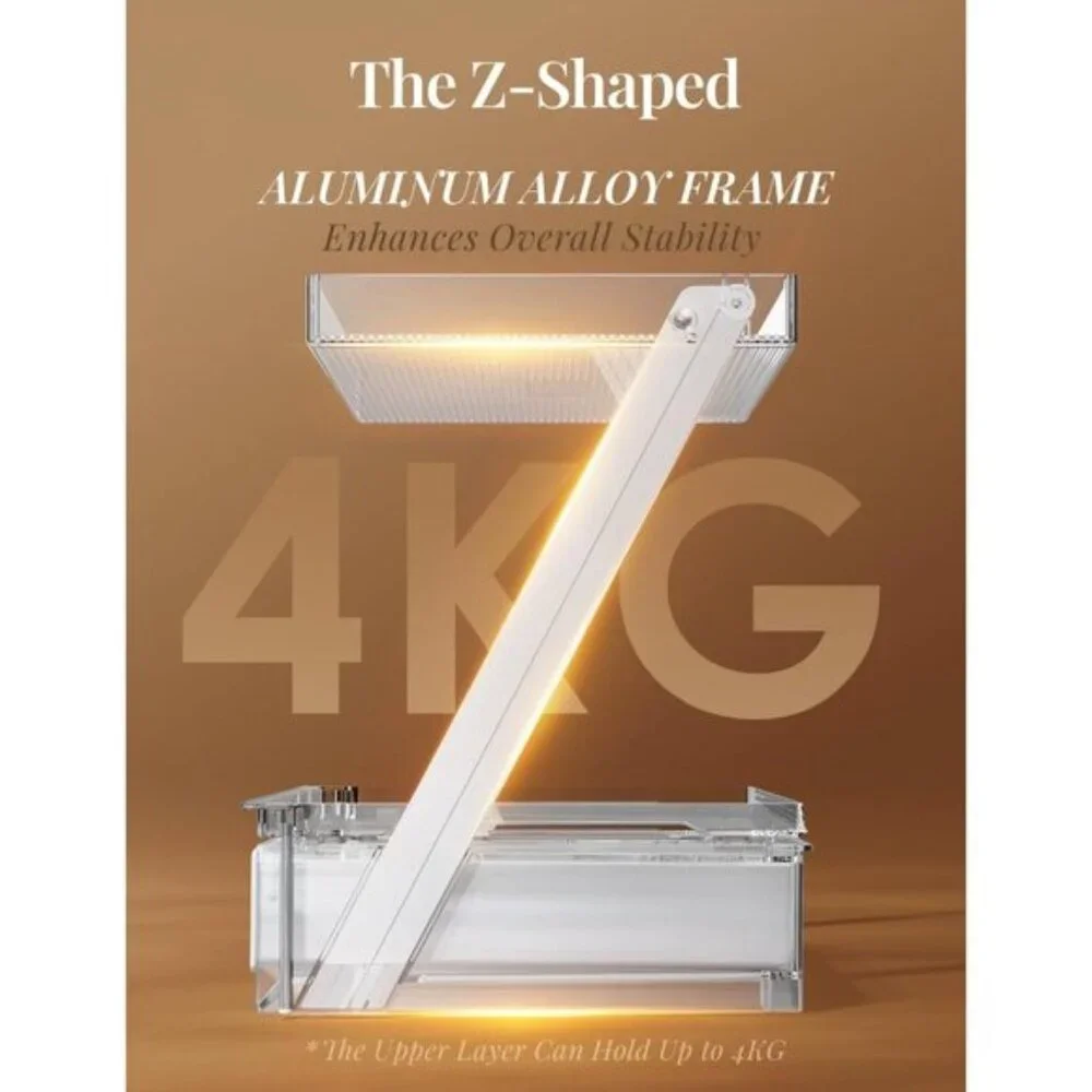 New Z-Shaped 2-Tier Makeup Organizer with Sliding Tray & Drawer for Vanity